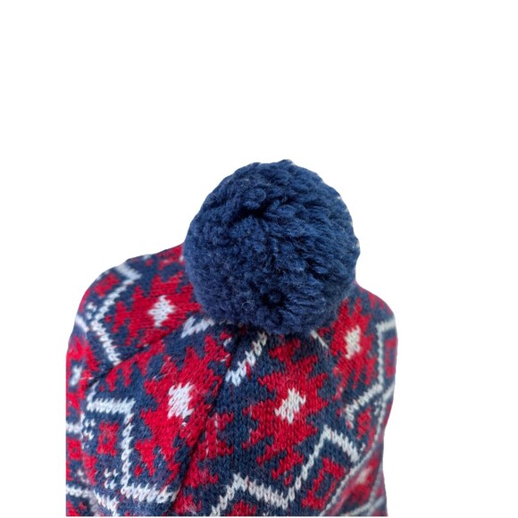 Polarn O Pyret Wind Fleece Winter Hat Red Blue Sweden 9mths-2 yrs Wool - Picture 3 of 9